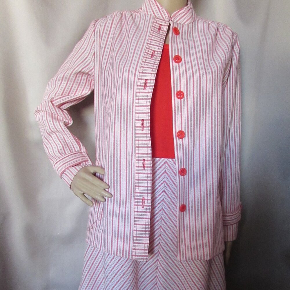 Vintage Toni Todd Jacket & Dress in Red White Ticking Stripe - Picture 2 of 15